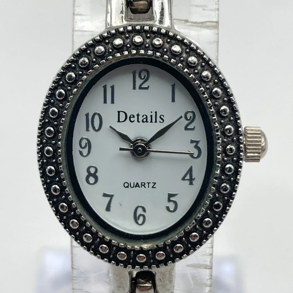 Details Women's Watch 20mm Silver Tone Oval w/Extender New Battery 6.75